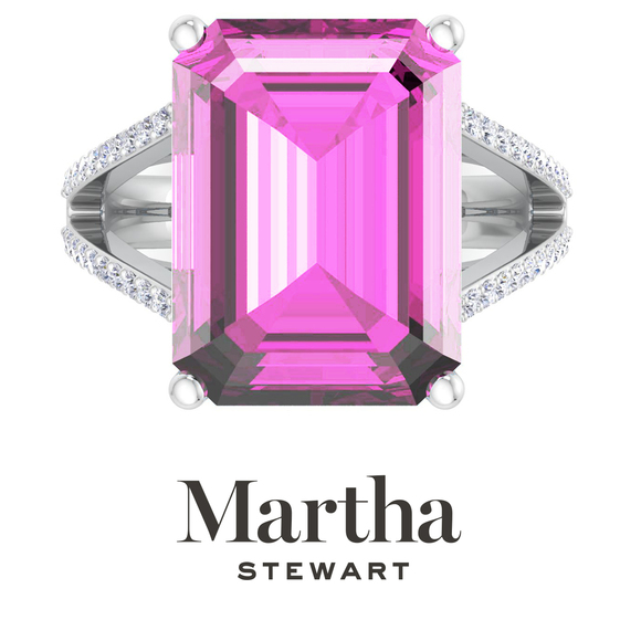 Martha Stewart 10 1/4 Carat Emerald Cut Pink Sapphire and Diamond Ring